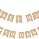 Pre-Strung Half Way To One Banner for Baby Boy, 1/2 Birthday Party Decorations, Neutral 6 Month Half Birthday Decorations For Boys Girls (Khaki)