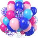 2 x Pink and Blue Balloons, 60pcs 12 Inch Royal Light Blue Hot Pink Confetti Birthday Balloons for Girl Fun Theme Birthday Beach Party Supplies Baby Shower Party Decorations