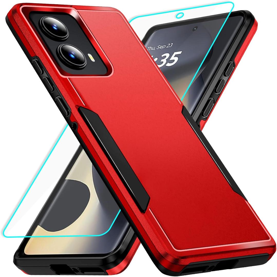 for Motorola Edge 2024 case with Screen Protection: Heavy Duty Protective Shockproof and Scratch Proof Cell Phone case for Moto Edge 2024-Red