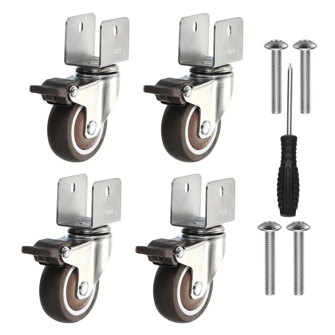 PATIKIL 2" Swivel Caster Wheels with 1" U Bracket, 4 Pack 360 Rotation Swivel Wheel with Brake Total Load 165lbs Locking Caster for Cabinet Furniture Table Replacement