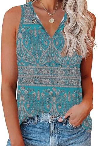 Koufland Tank Top for Women Keyhole V Neck Sleeveless Blouses Casual Sexy Summer Tank Tops Loose Fit Cute Floral Basic Shirt L