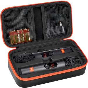 Wireless Microphone Case Compatible with JBL Wireless Two Microphone System, Handheld Dual Mic Travel Bag for Singing or Karaoke for Receivers, Adapters, AA Batteries-Black(Box Only)