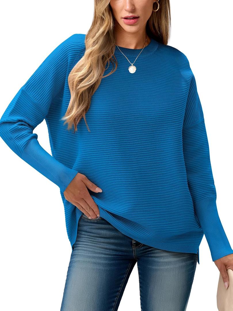 ANRABESS Womens Oversized Batwing Long Sleeve Ribbed Knit Sweaters 2025 Fall Outfits (Small, Royal Blue)