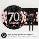 96 Pcs 70th Birthday Party Decorations for Women, Serves 24 | Black and Rose Gold 70th Plates and Napkins Rose Gold 70 Happy Birthday Tableware Set for Women 70 Year Old Party Supplies