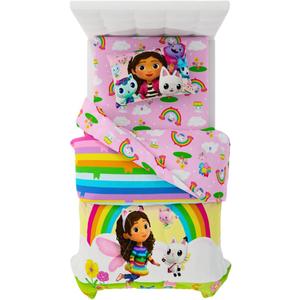 DreamWorks Gabby's Dollhouse Cakey, Mercat and Pandy Kids Bedding Super Soft Comforter and Sheet Set, 4 Piece Twin Size, (Official Licensed Product) by Franco