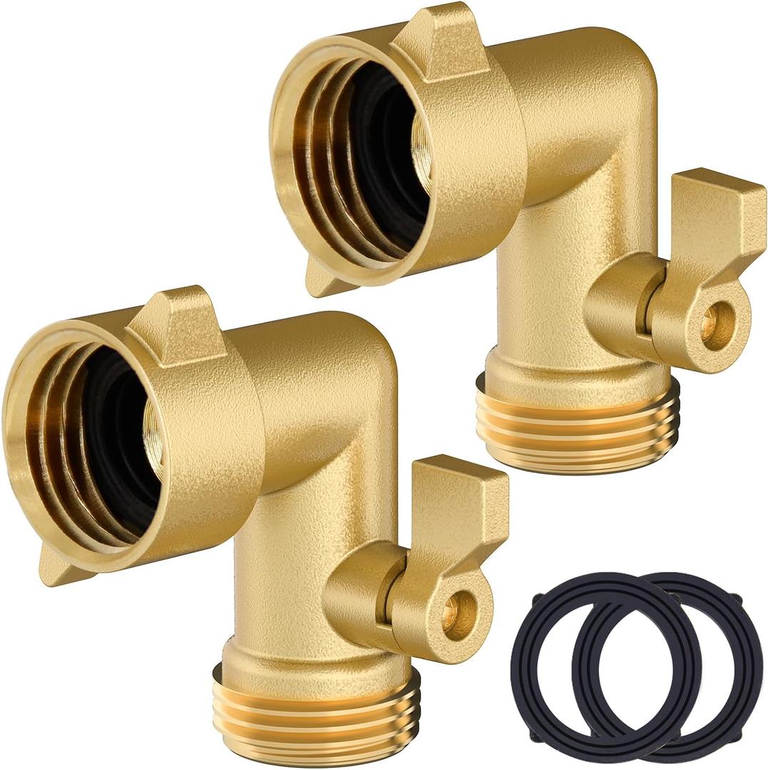 Twinkle Star 90 Degree Garden Hose Elbow with Shut Off Valve 1 Pack, 3/4" Heavy Duty Hose Adapter, Solid Brass Gooseneck Garden Hose Connector