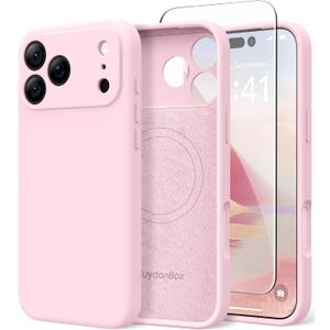 Magnetic for iPhone 17 Pro Max Case, Compatible with MagSafe, [Full Camera Protection][Screen Protector] Silicone Shockproof Protective Phone Case for iPhone 17 Pro Max 6.9", Chalk Pink