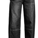 Cicy Bell Womens Baggy Cropped Jeans Elastic High Waisted Wide Leg Trendy Stretchy Seam Barrel Capri Denim Pants (L)