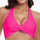 Ocean Blues Women's V-Neck Bikini Top Twist Triangle Swimsuit Top Halter Bathing Suit Top, (Hot Pink, Medium)