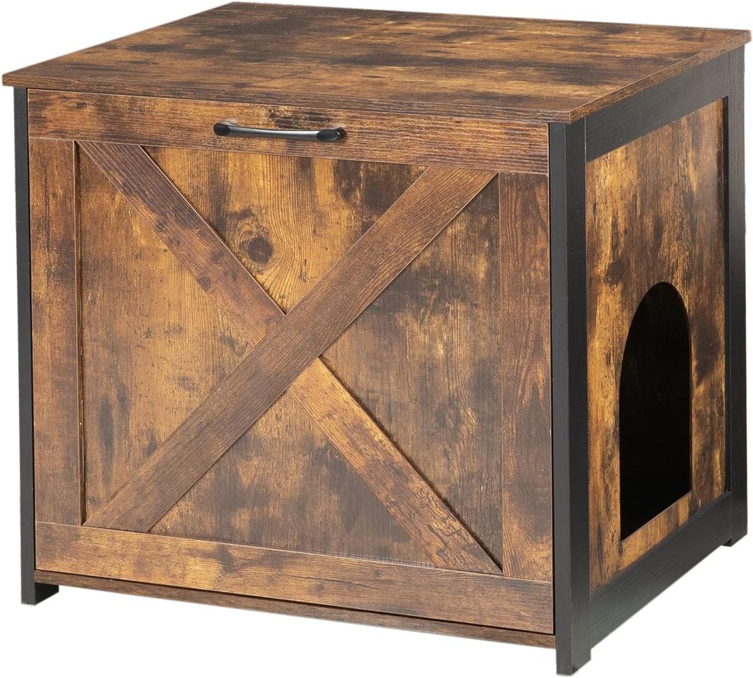 Dwanton Cat Litter Box Furniture Hidden, Cat Litter Box Enclosure, Reversible Entrance Can Be on Left or Right Side, Indoor Cabinet, Wooden Washroom, End Table, Nightstand, Rustic Brown, 23.6" L (23.6 x 19.7 x 21.7 Inches)