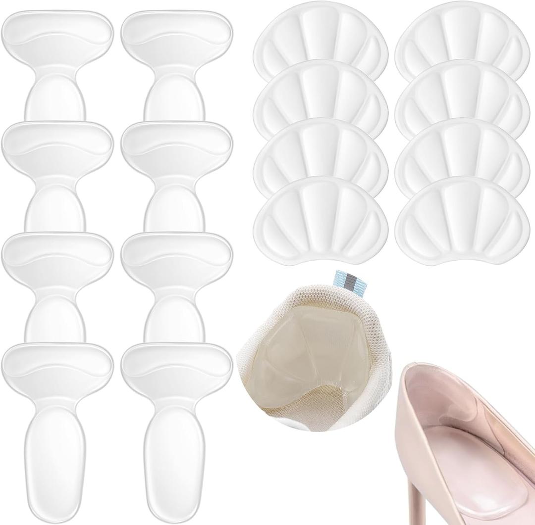 2 x Geyoga 8 Pairs Adhesive Heel Cushion Pads for Too Loose Big Boots Cuttable Reusable Back of Heel Shoe Pads Grips Inserts for Women Men Anti Blister Shoe Guards Liners for Improving Fit (Clear)