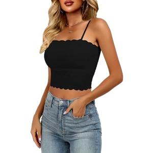 BemorRun Lace Bralette for Women Camisole Tops Spaghetti Strap Double-Layered Tube Tops Lace Bandeau Bra Small