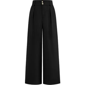BTFBM Women Wide Leg Dress Pants 2026 High Waisted Button Pleated Business Casual Trousers Office Work Palazzo Pants, Size M, Black