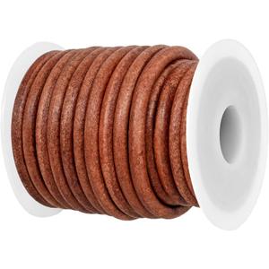GENIQUE Real/Genuine Round Leather String Cord for Necklace, Bracelets, Jewellery, Braiding (Light Brown Distressed, 4mm)