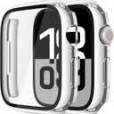Misxi 2 Pack Tempered Glass Case Compatible for Apple Watch Series 11 (2025) Series 10 42mm, Hard PC Screen Protector Overall Protection Scratch-Resistant Cover for iWatch, 1 Silver + 1 Transparent
