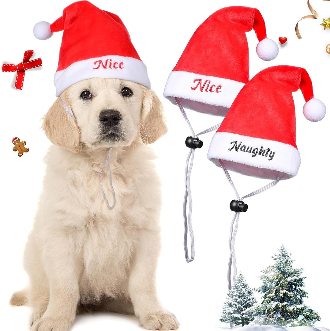 2 Pieces Dog Santa Hat Cute Cat Christmas Hats Adjustable Pet Costumes for Christmas Cats Dogs Pets Outfit Supplies (7.87'' x 7.87'') (7.87'' x 7.87'')