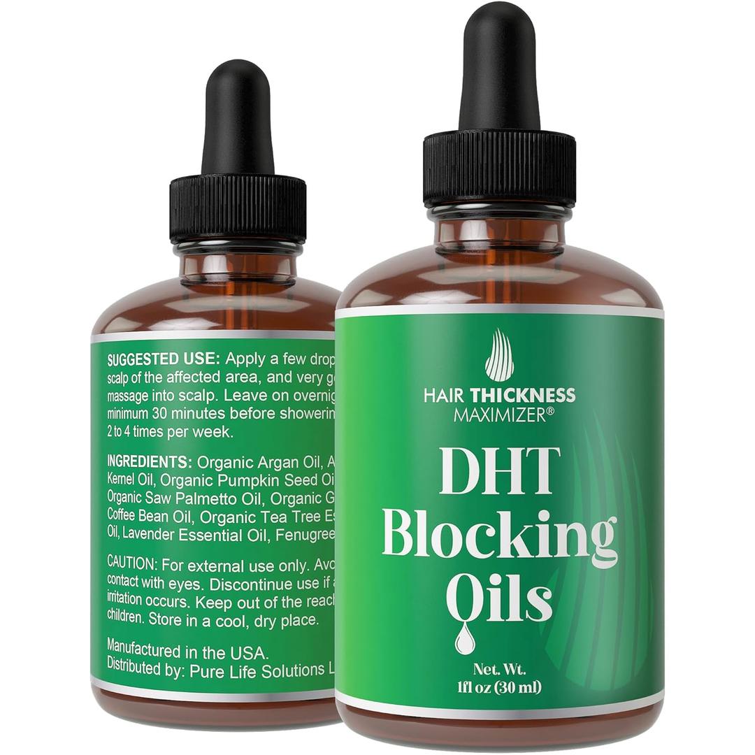 DHT Blocker for Women & Men - Vegan Thickening, Moisturizing & Strengthening Hair Serum - Topical Scalp Oil for Weak, Frizzy, Dry Hair - 1oz - DHT Blocking Oil