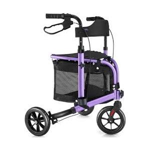 3 Wheel Rollator Walker with Seat for Slim Seniors, Padded Backrest Lightweight Foldable Walker Ideal for Elderly, 8 Inch Tri-Wheel Modern Mobility Walking Aid Aluminum, Purpl