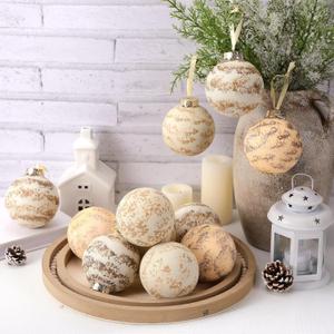 12 Pcs Large Neutral Textured Christmas Ornaments 3.15 Inch Farmhouse Rustic Cream Christmas Tree Balls Modern Vintage Shatterproof Xmas Baubles for Home Decor DIY Party Gift (Light)