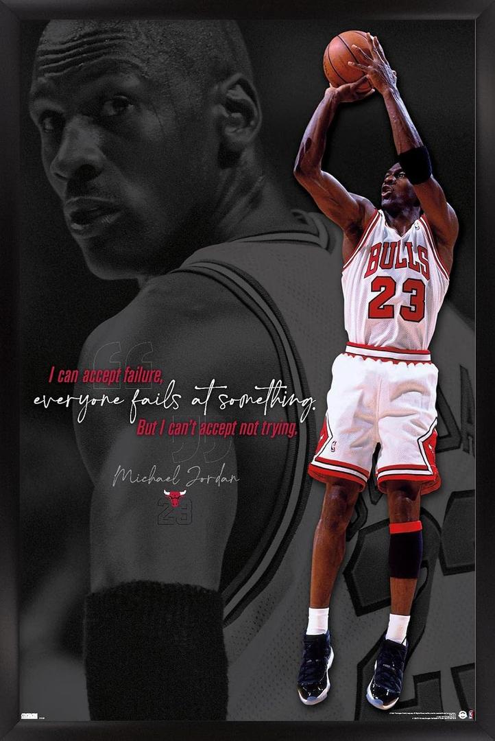 Trends International Michael Jordan - Can't Accept Not Trying Wall Poster, 14.725" x 22.375", Black Framed Version, 22.4"L x 14.7"W