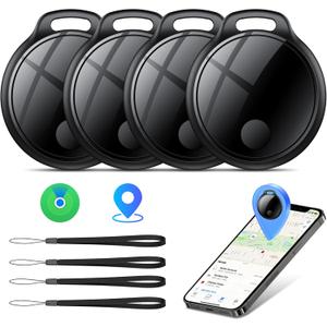 Air Tracker Tags-4 Pack: Smart Bluetooth Tracker, Compatible with Apple Find My APP (iOS Only) Replaceable Battery, IP67 Waterproof, Suitable for Luggage, Wallets, Backpacks, Keys Tracking Tag, Black