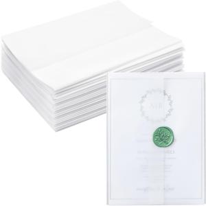 100 Pack Vellum Jackets for 5x7 Invitations, Pre-Folded Bulk Transparent Paper Envelope Liners for Wedding Cards and Scrapbooking