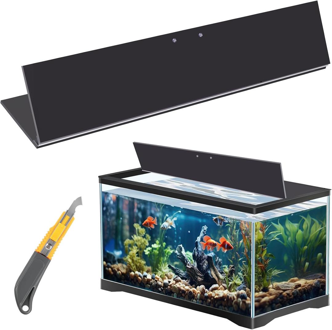 Sieral Aquarium Polycarbonate Canopy Set 35.13 x 17.13 x 0.12 Inch for 50/65/84 Gallon Without Center Brace Aquariums Cover Fish Tank Lid with a Hook Knife, Black