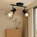 LED Track Lighting Kit, 2-Light Directional Ceiling Light Fixture, Black Metal Wire Cage Ceiling Spot Lighting Fitting for Kitchen, Bedroom, Art Wall, E26 Base, Bulbs Not Included