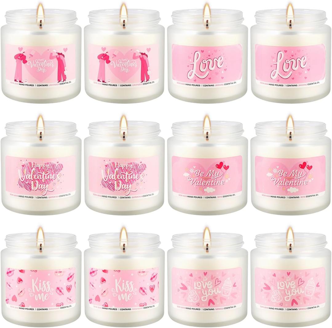 Set of 12 Valentines Scented Candles -3.5oz Romantic Candle Gifts for Her,Wife, Girlfriend,Wedding Day,Anniversary, Long Lasting Soy Candles (White)
