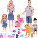 Family Dollhouse Dolls Playset with Baby Stroller - 6 People, Pets & Accessories for 3-12 Years Old | Toddler Gift with Pregnant Mom, Dad, 3 Kids, Dogs, and Interactive Play