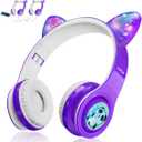 Woice Kids Wireless Bluetooth Headphones, LED Flashing Lights, Music Sharing Function, Long Lasting Battery and 85db Volume Limited Children Bluetooth Headphones for Boys Girls (Purple)
