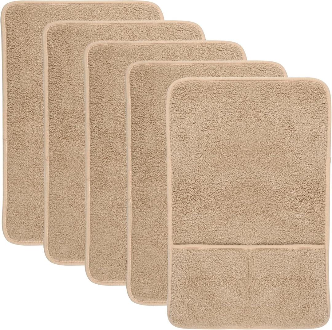 5Pcs Sofa Armrest Cover with Side Storage Pockets Lambswool Sofa Arm Protector Non Slip Sofa Headrest Cover Machine Washable Recliner Chair Arm Cover for Recliner Chair Sofa Pets(khaki)