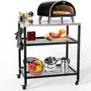 Outdoor Pizza Oven Stand Grill Cart Table Pizza Oven Trolley Stand Stainless Steel Table on Wheels 80x60x90cm