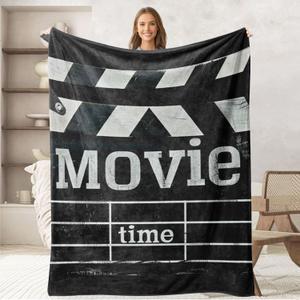 Movie Throw Blanket for Movie Lovers Adult Kids, Movie Theater Gifts Blanket Home Room Decor for Women Men, Flannel Soft Blanket for Bed Couch 50"x60" (Light Black White-movie)