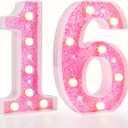Pooqla 16th Birthday Decorations for Girls, Pink Light Up Numbers for Sweet 16th Birthday, Gift for Girls Party Table Decoration Backdrop Wall Decor for Wedding Anniversary Decor (Warm White)