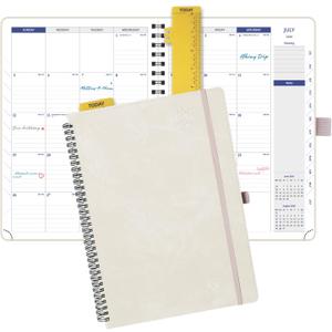 POPRUN 2026-2027 Monthly Planner, Large Size 8.25" x 11.75", 16-Month Soft Cover Agenda Calendar from April 2026 to July 2027, Appointment Book with Spiral Bound, Monthly Tabs, Notes and Expenses Pages - Beige