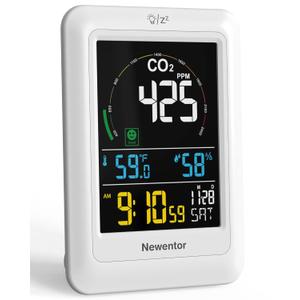 Newentor CO2 Monitor, Indoor Air Quality Meters, Carbon Dioxide Detector with Voice Alert, Large Display CO2 Tester, Temperature Humidity Sensor, Alarm Clock for Home, RV, Grow Tents, White (Pack of 1) Newentor CO2 Monitor, Indoor Air Quality Meters, Carbon Dioxide Detector with Voice Alert, Large Display CO2 Tester, Temperature Humidity Sensor, Alarm Clock for Home, RV, Grow Tents, White (Pack of 1)