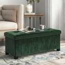 LITZFUR Storage Ottoman Bench, 43 Inch Foldable Ottoman with Legs, Velvet Foot Rest Stool, End of Bed Bench, Storage Chest for Living Room, Bedroom, Green, 43.3"D x 15.7"W x 15.7"H