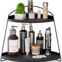 Puricon Bathroom Counter Organizer, 2 Tier Corner Countertop Storage Shelf Bathroom Sink Organizer, Wood Triangle Bathroom Organization for Skincare Kitchen Vanitity -Black