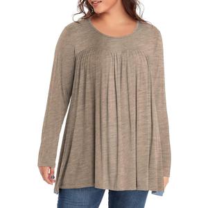 Women's Plus Size Tunic Top Long Sleeve Pleated Swing Shirt for Leggings Casual Fall Blouse, Size 3XL