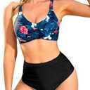Uikue Women's Two Piece Swimsuits Full Coverage Bikini Set Tummy Control Bathing Suit Push Up V Neck Twist Front Swim Suits XL