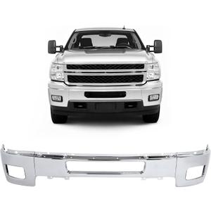 3Pcs Front Bumper Face Bar Compatible with 2011 2012 2013 2014 Chevy Chevrolet Silverado 2500 HD/3500 HD W/Fog Light Openings Replacement For GM1002837 25883349 Steel Chrome Silvery