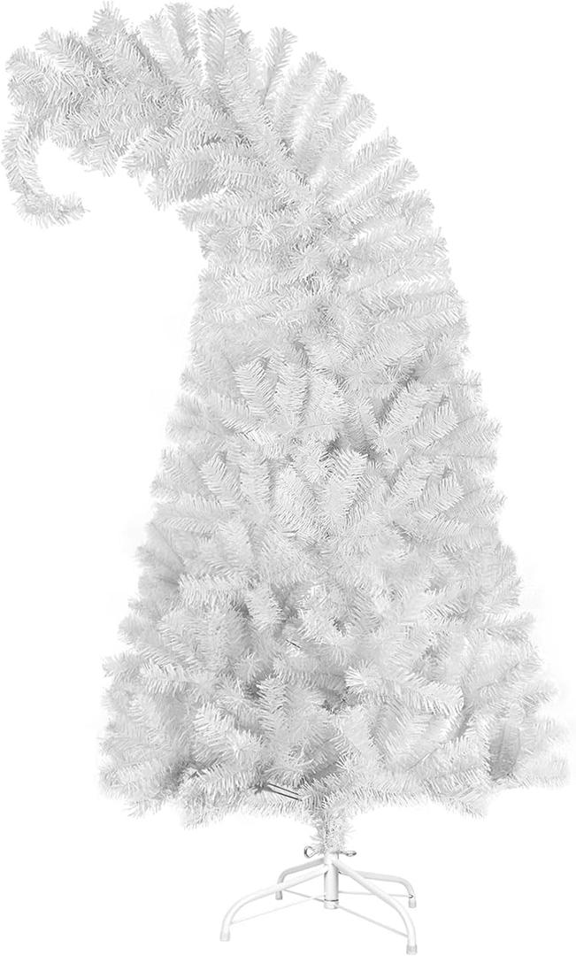 CCINEE 5ft Pop Up Bent Top White Christmas Trees,Outdoor Christmas Decorations Porch Decor Bentable Artificial Tinsel Xmas Tree Santa Hat Style for Holiday Home Apartment Office Display