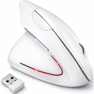 Left Handed Mouse, 2.4G Wireless Left Handed Ergonomic Mouse with 800/1200/1600 Adjustable DPI, 6 Buttons Wireless Vertical Mouse for MacBook/Laptop/PC/Desktop (White)