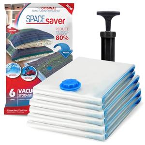 6 Pack Medium Vacuum Storage Bags for Comforters, Blankets & Clothes –Vacuum Sealed Compression Bags with Hand Pump – Space Saver Storage Bags for Bedding, Moving, Travel & Organization