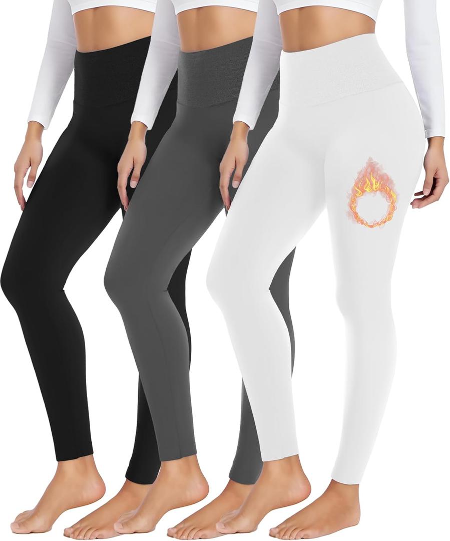 FULLSOFT 3 Pack Seamless Fleece Lined Leggings Women High Waisted Workout Winter Warm Thermal Yoga Pants (Small-Medium, 3 Pack Black,dark Grey,white)