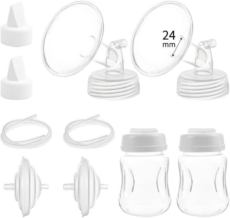 Pump Parts Compatible with Spectra S1/S2/9 Plus, Not Original Accessories, Full Set Replacements Include 24mm Flange, Duckbill Valve, Backflow Protector, Tubing and Bottle