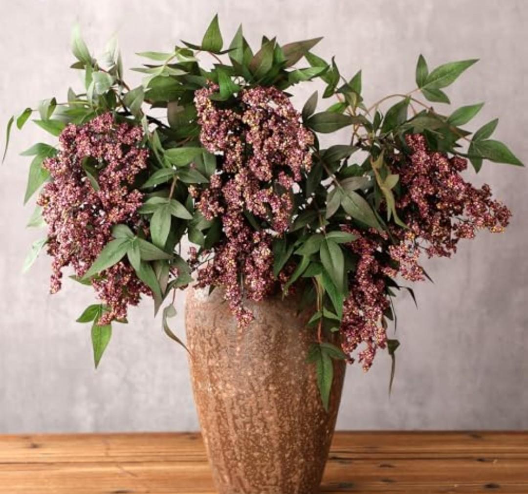 Zeyune 3 Pcs Artificial Dusty Plum Berry Stem Spring Faux Flowers Picks Branches Fake Realistic Sedum Stem Spray for Wedding Holiday Seasonal Farmhouse Mantel Harvest DIY Home Decorations(35 Inch)