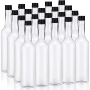 Tioncy 20 Pcs 15 oz Plastic Long Neck Coquito Bottle Empty Clear Liquor Wine Bottles with Screw on Caps Homemade Wine Coquito Limoncello Containers for Drinks DIY Christmas Craft Decoration