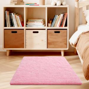 Pink Rug for Bedroom, 3x5 Fluffy Area Rugs for Living Room, Small Fuzzy Shag Soft Non-Slip Carpet for Kids Girls and Boys Nursery Dorm Indoor Room Home Decor (3ft X 5ft, Pink)